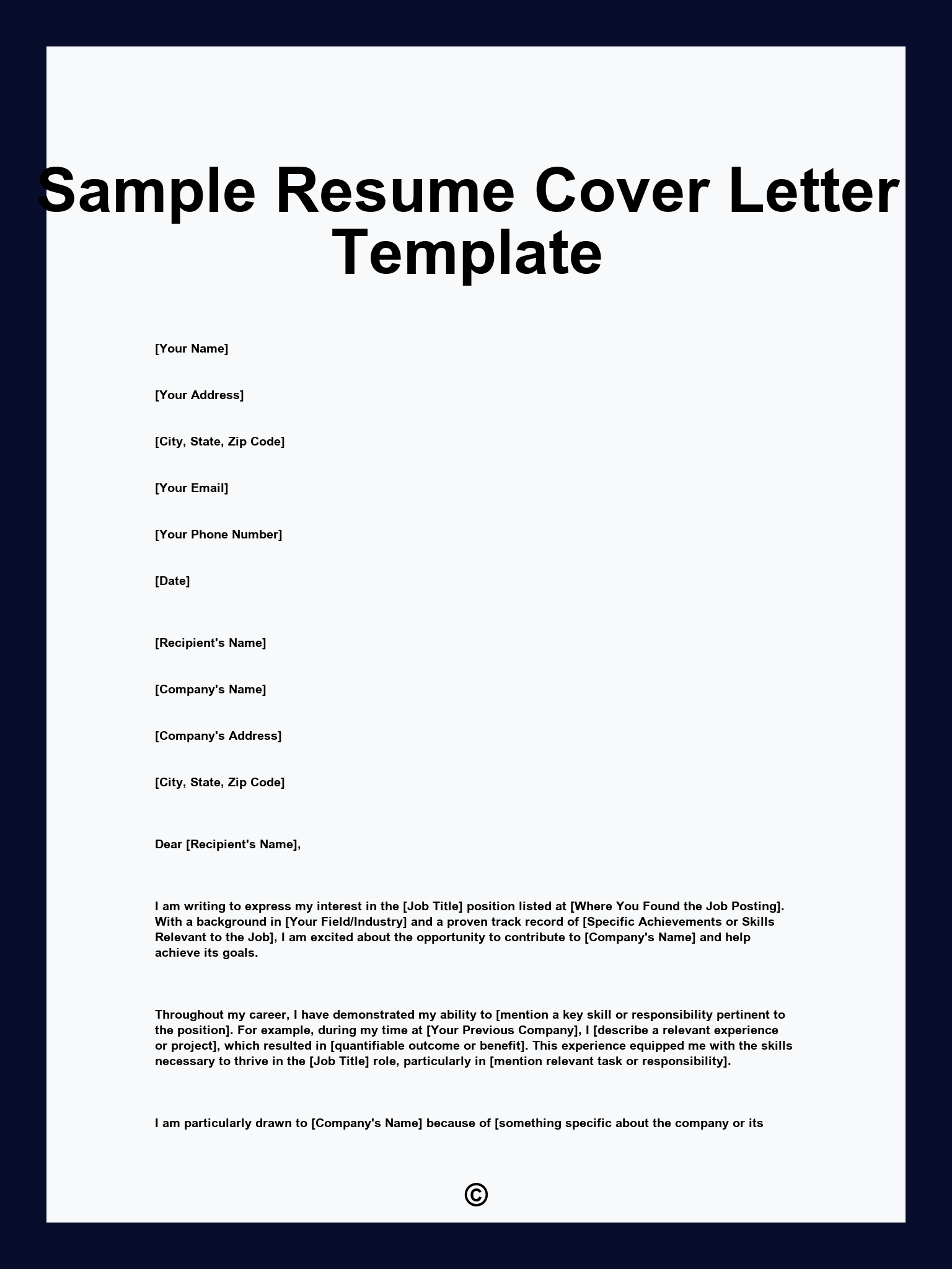 Sample Resume Cover Letter Template