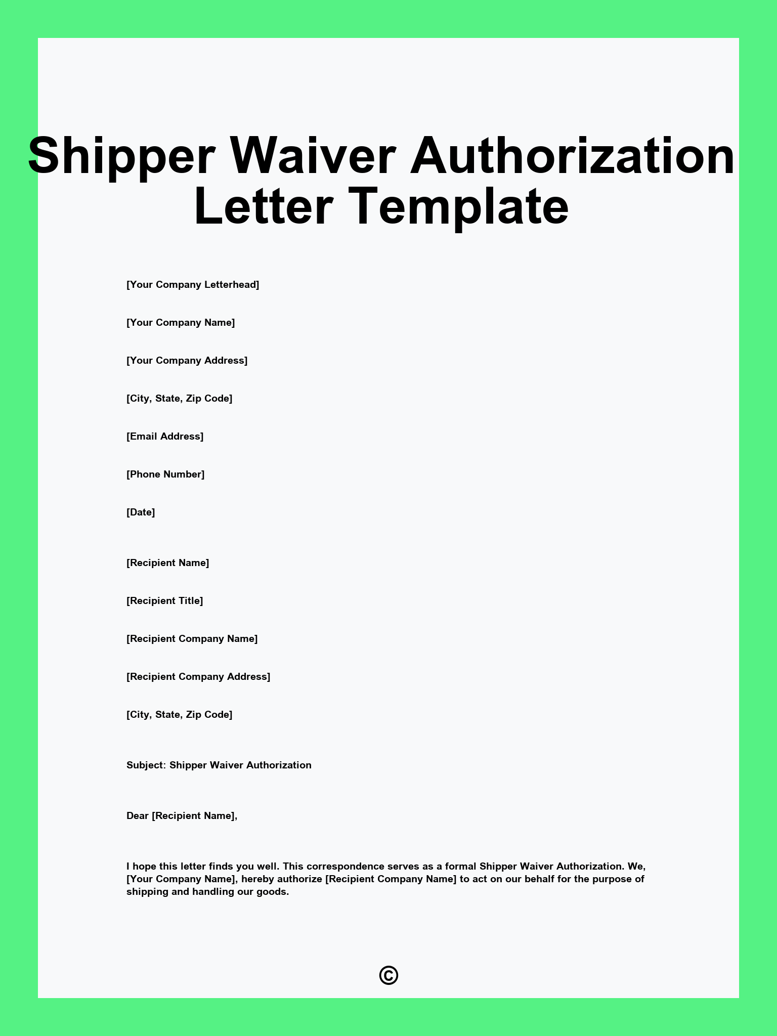 Shipper Waiver Authorization Letter Template
