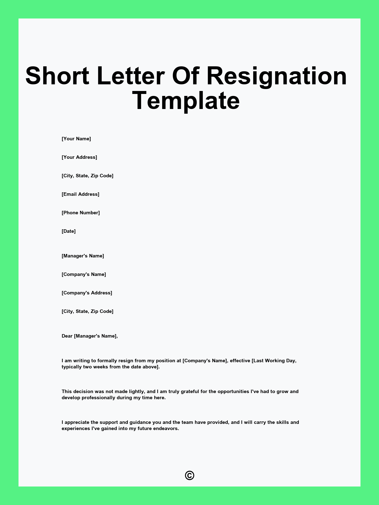Short Letter Of Resignation Template