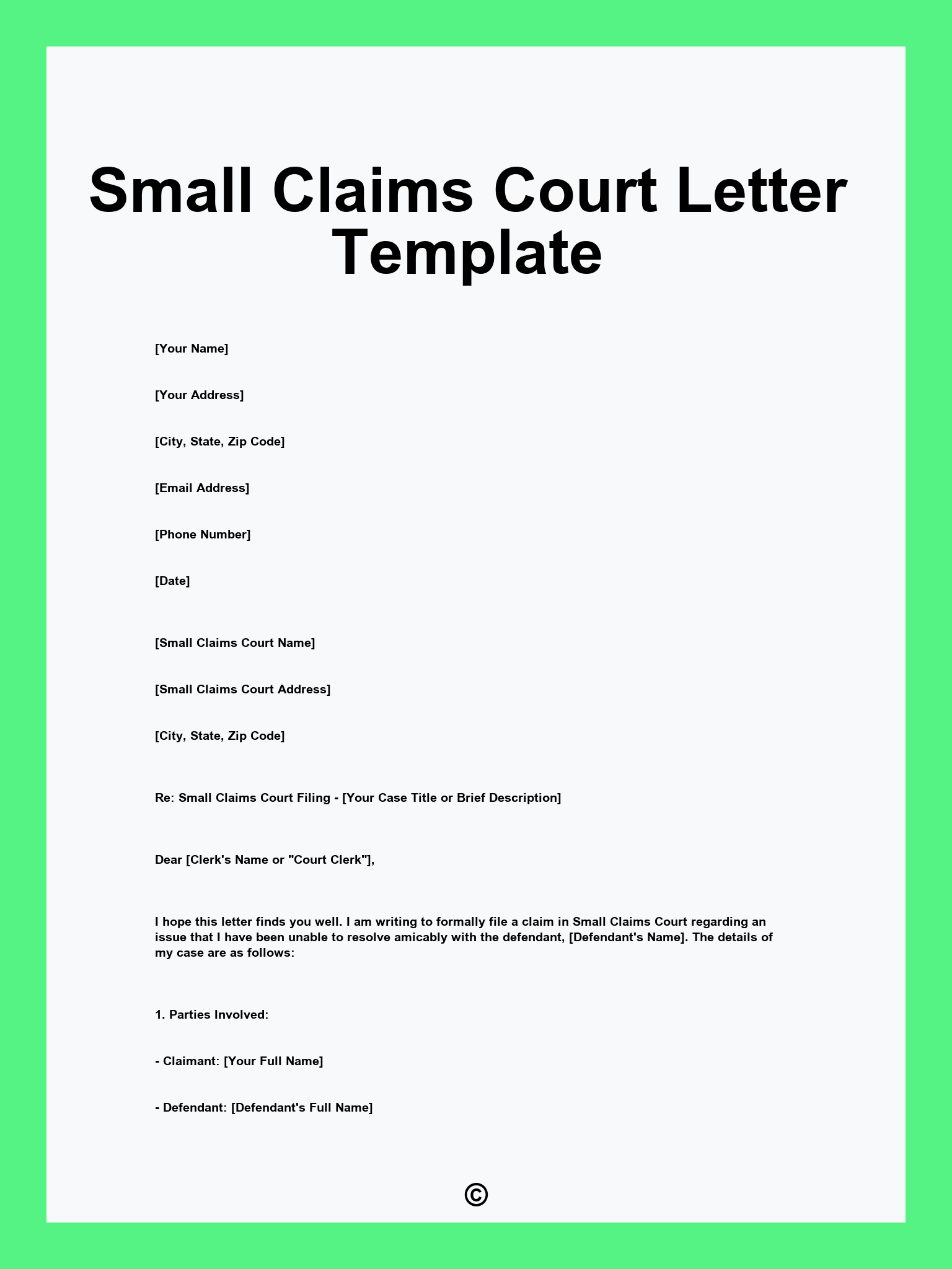 Small Claims Court Letter Template