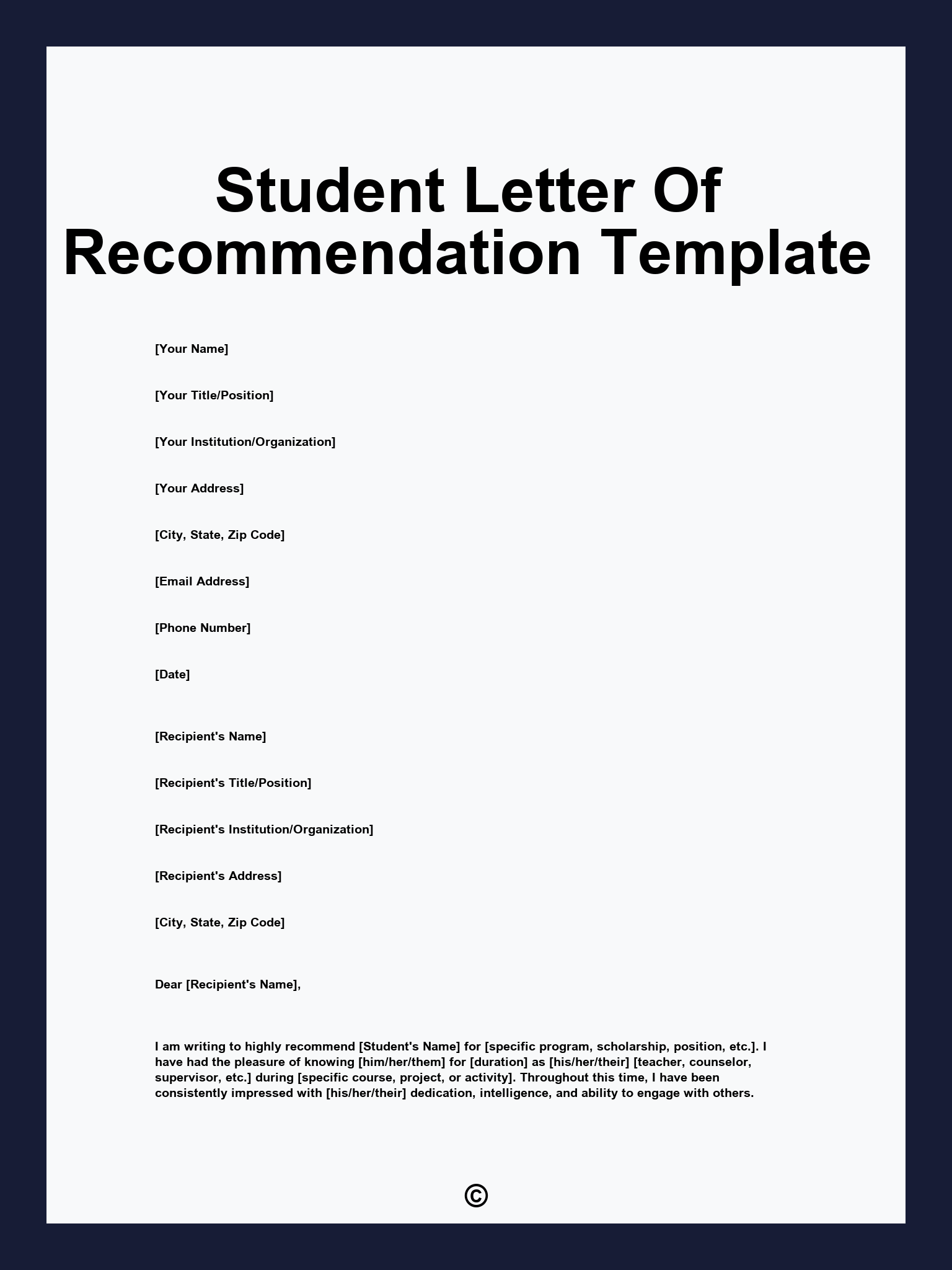 Student Letter Of Recommendation Template