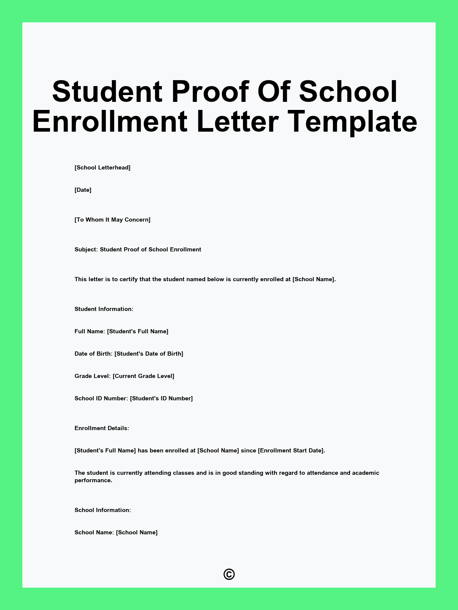 Student Proof Of School Enrollment Letter Template