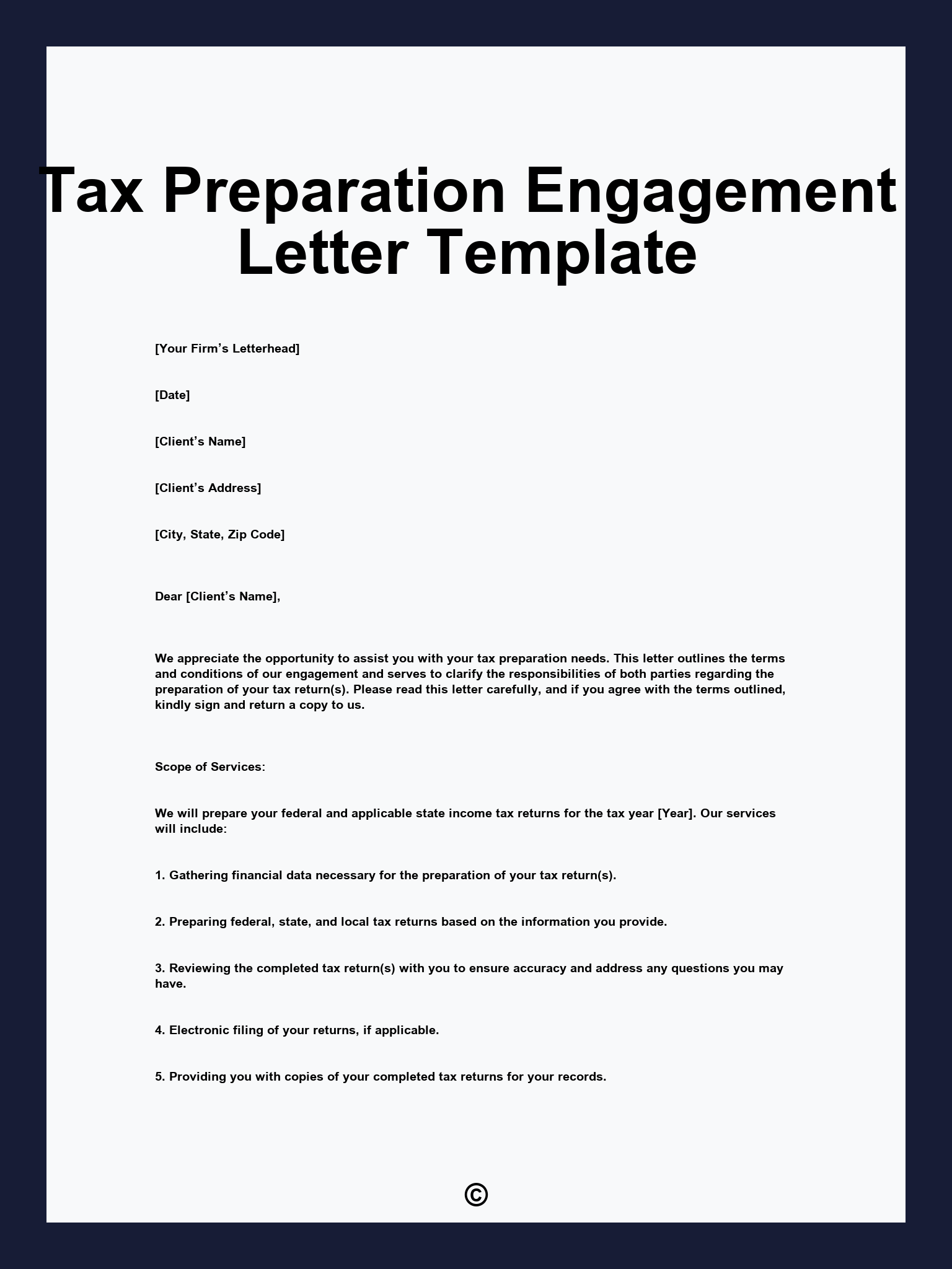 Tax Preparation Engagement Letter Template