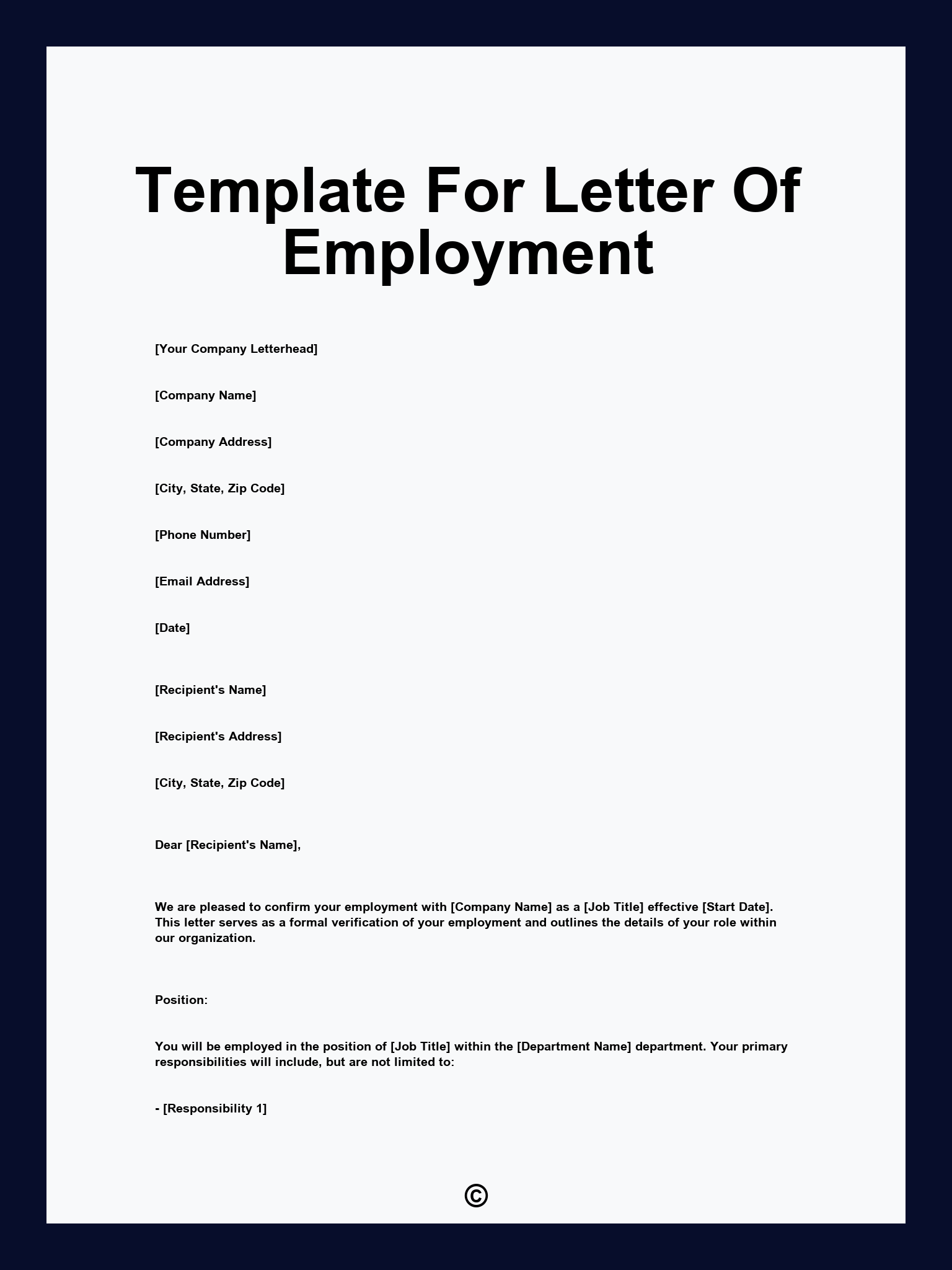 Template For Letter Of Employment