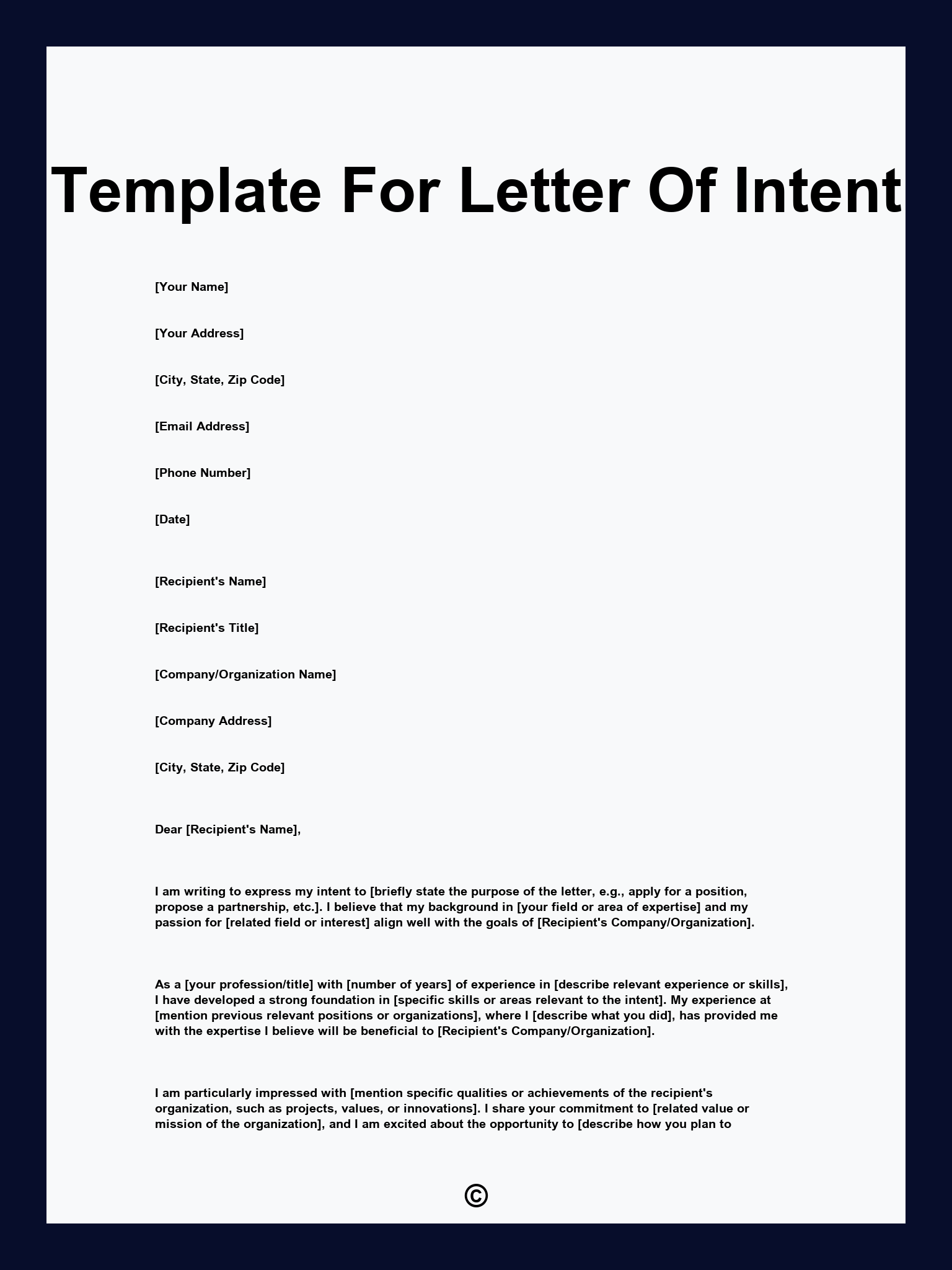 Template For Letter Of Intent