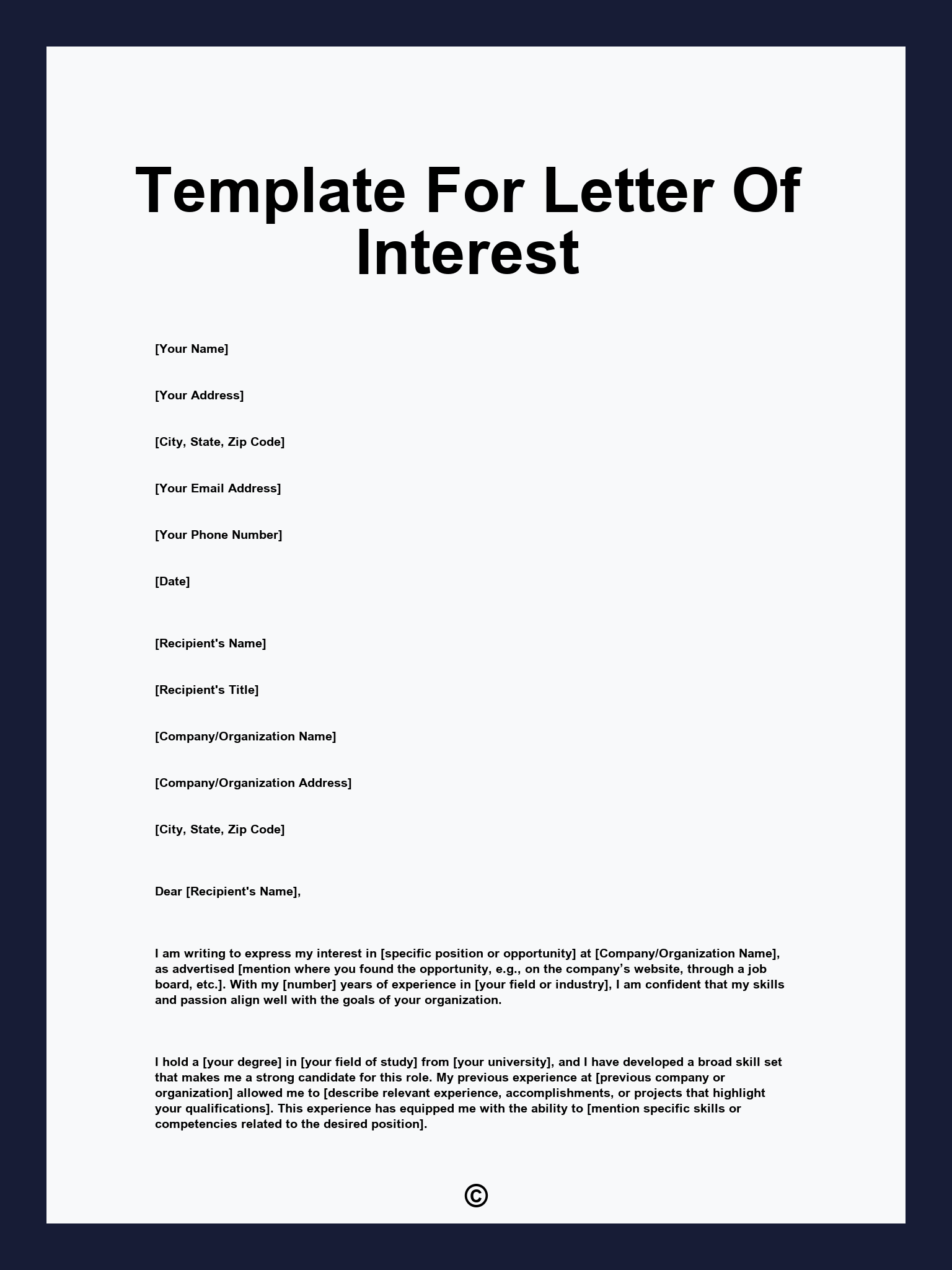 Template For Letter Of Interest