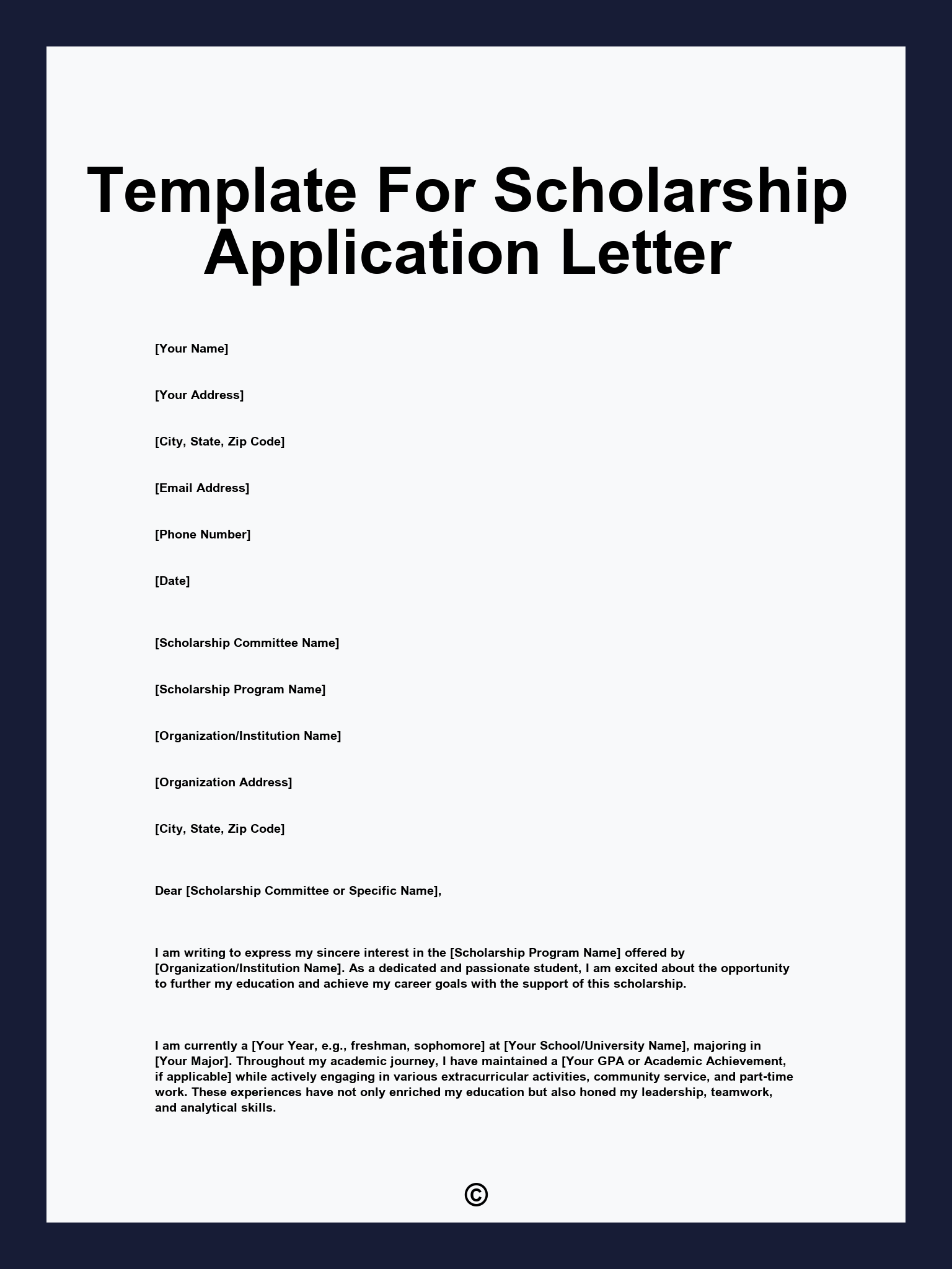 Template For Scholarship Application Letter