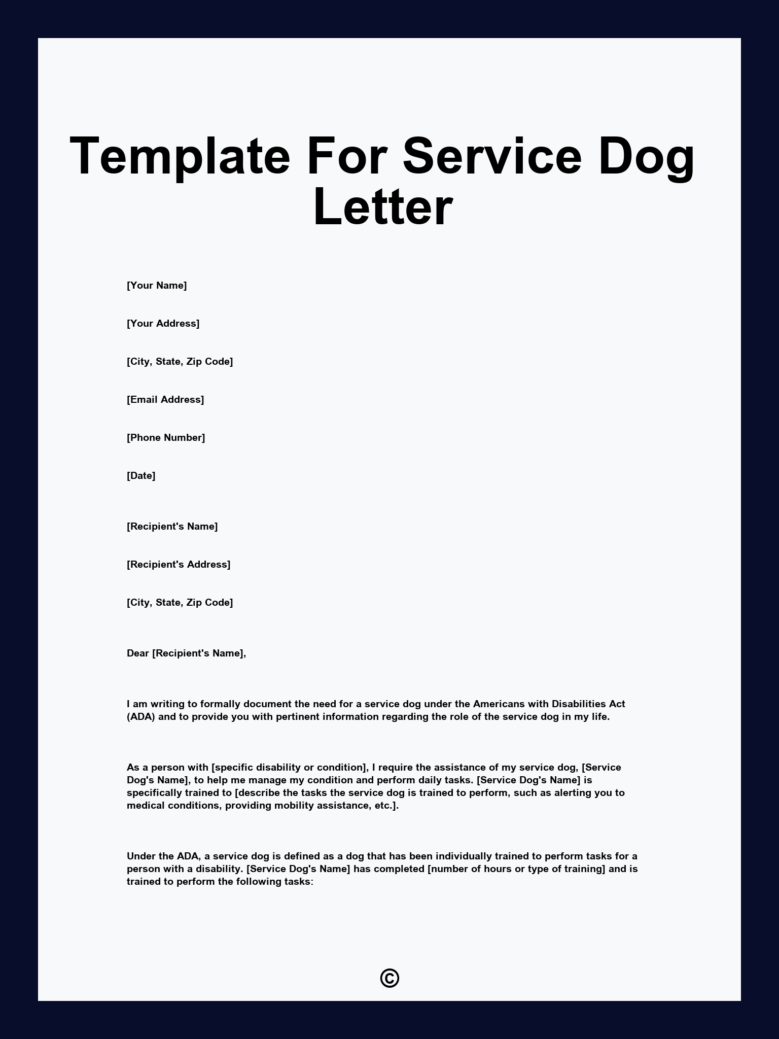 Template For Service Dog Letter