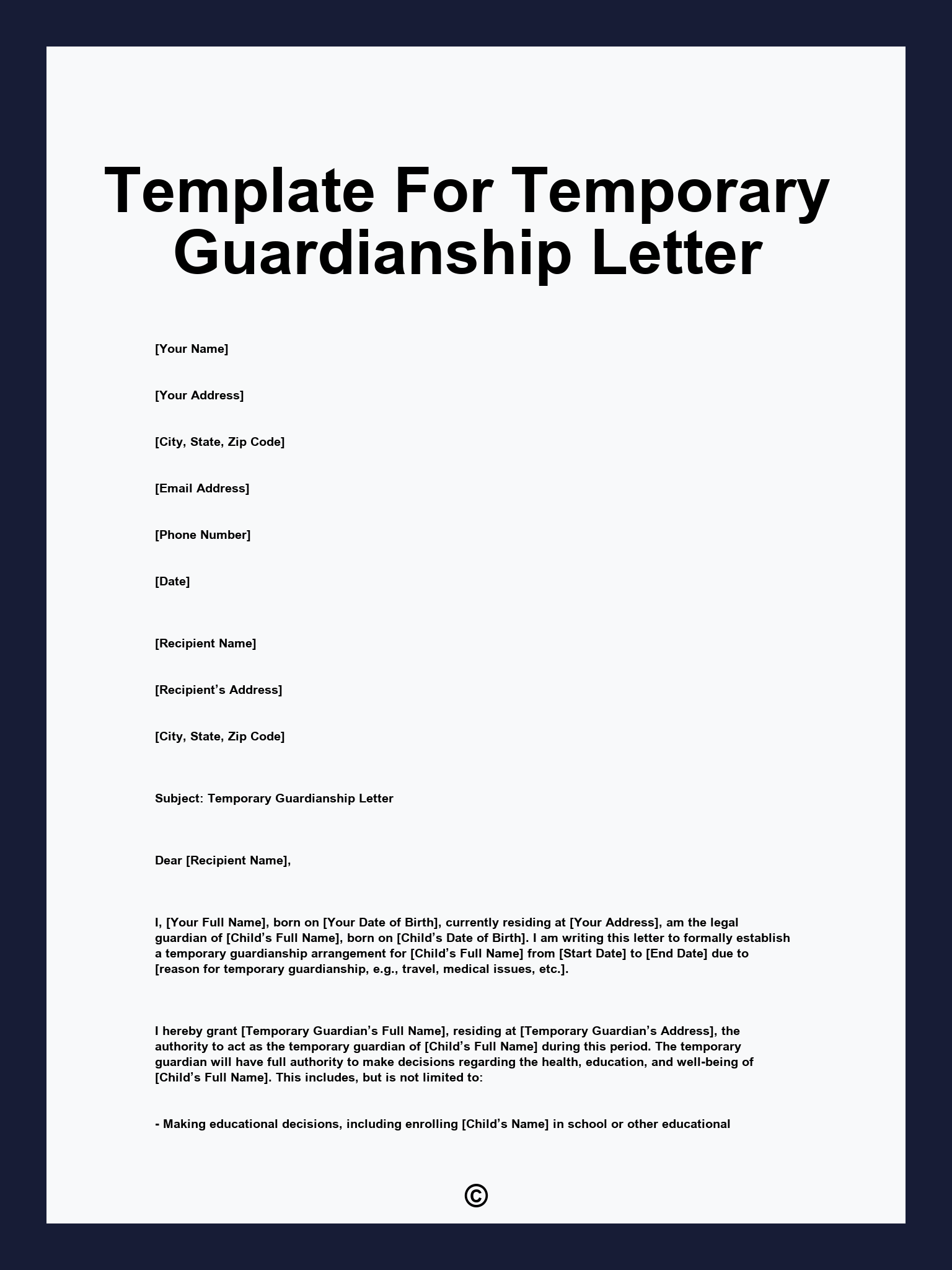 Template For Temporary Guardianship Letter