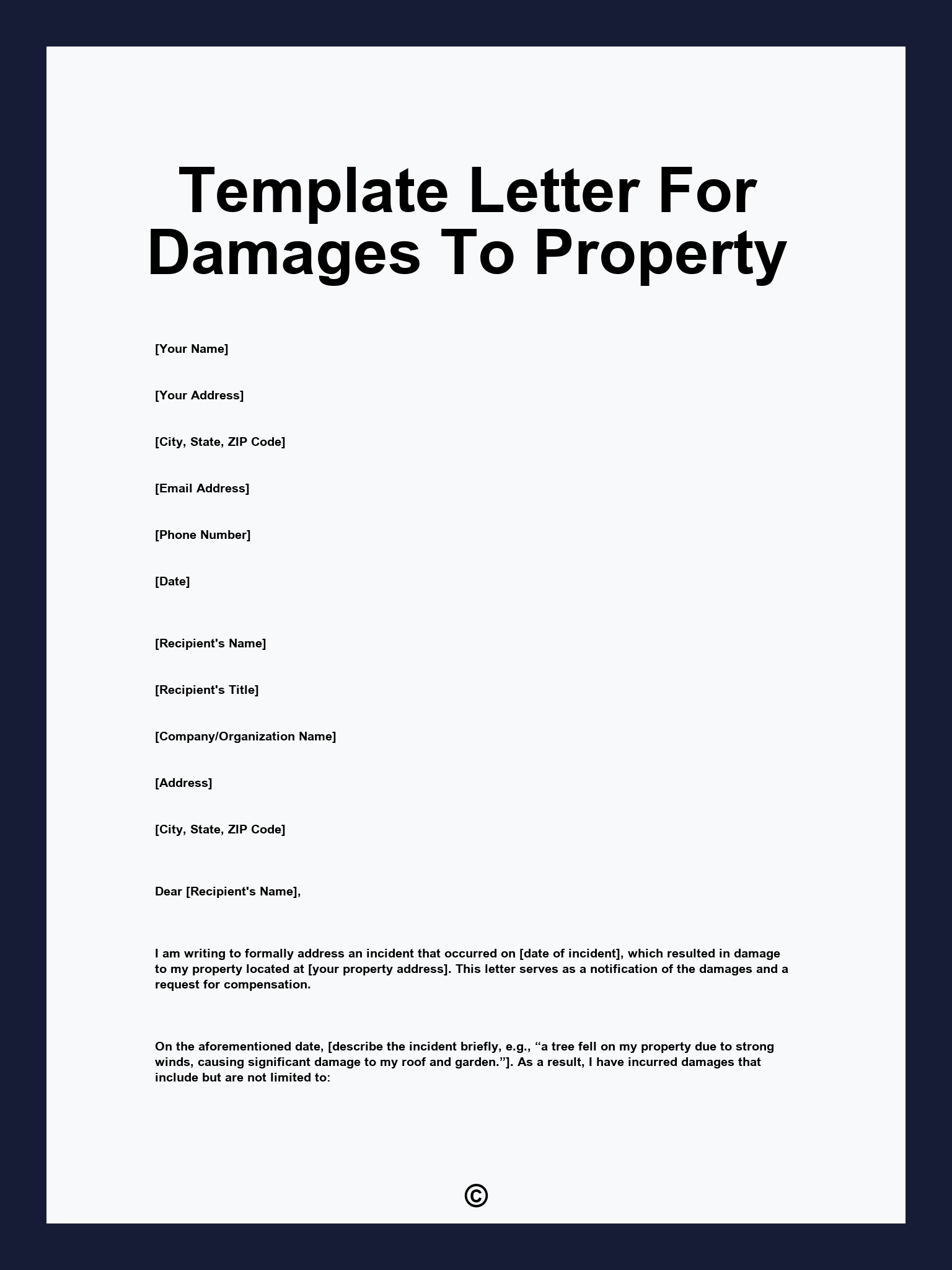 Template Letter For Damages To Property