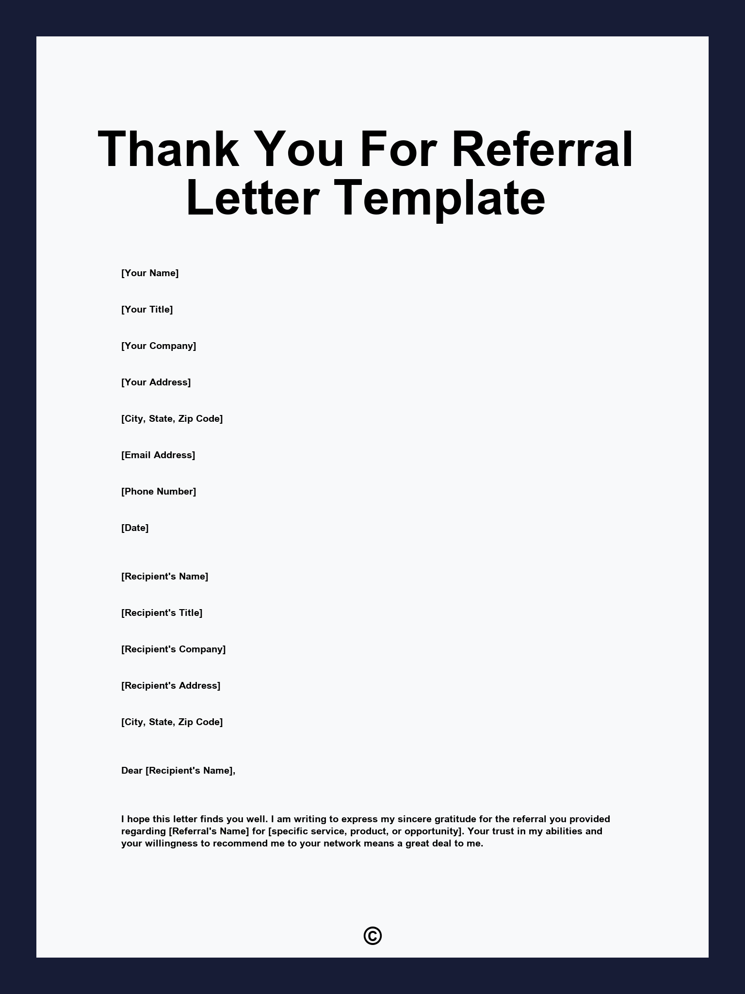 Thank You For Referral Letter Template