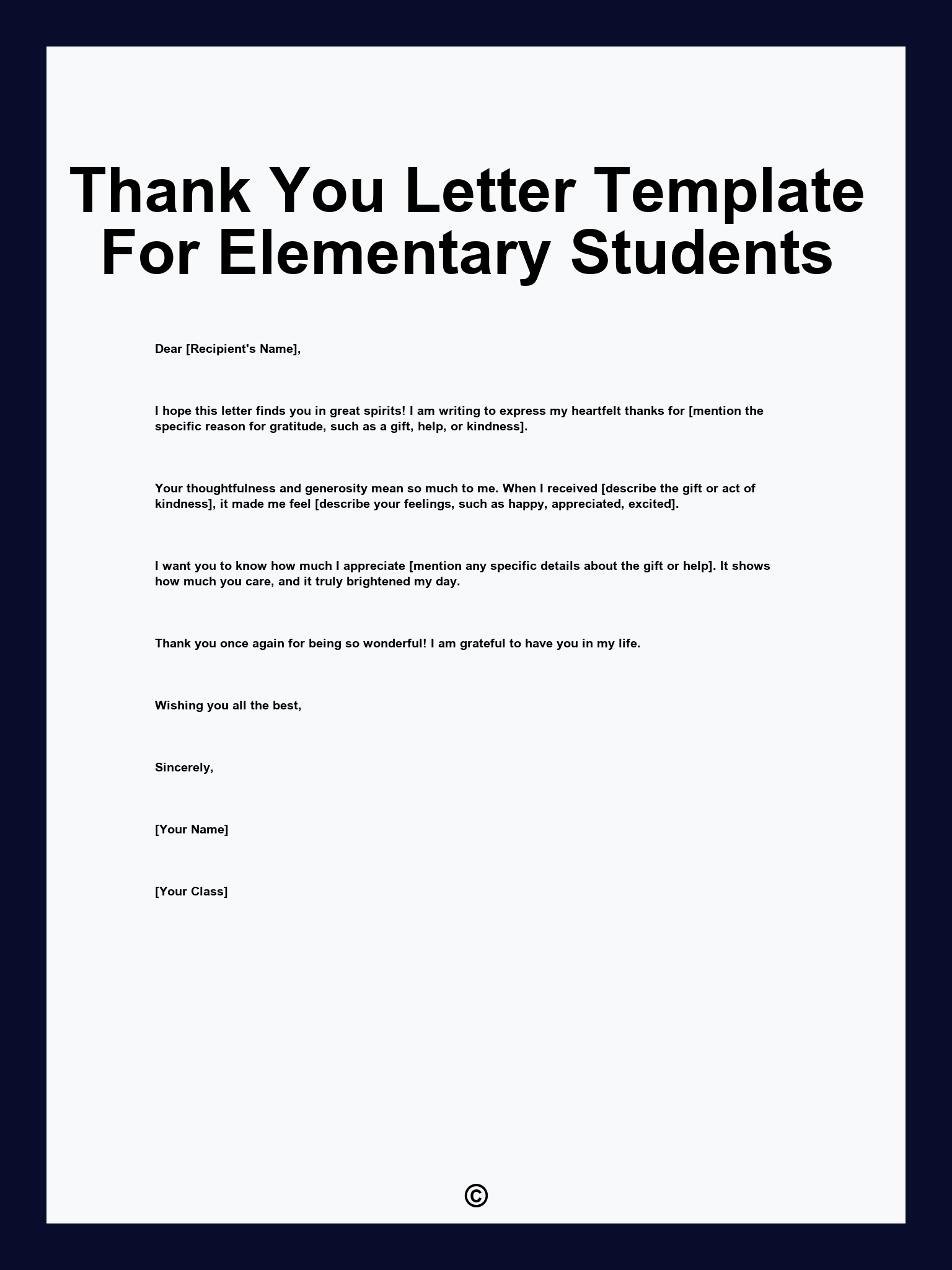 Thank You Letter Template For Elementary Students