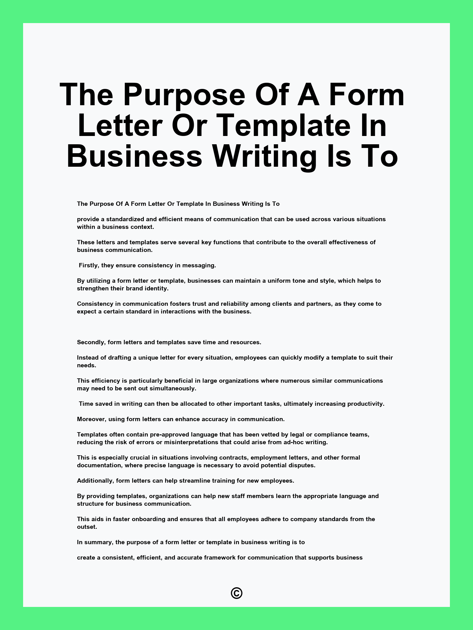 The Purpose Of A Form Letter Or Template In Business Writing Is To