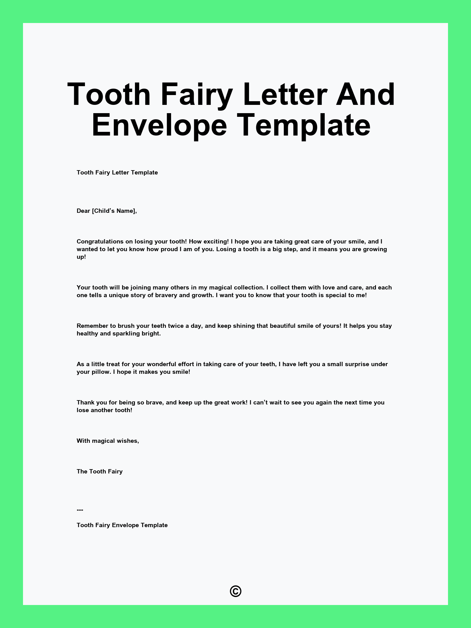 Tooth Fairy Letter And Envelope Template