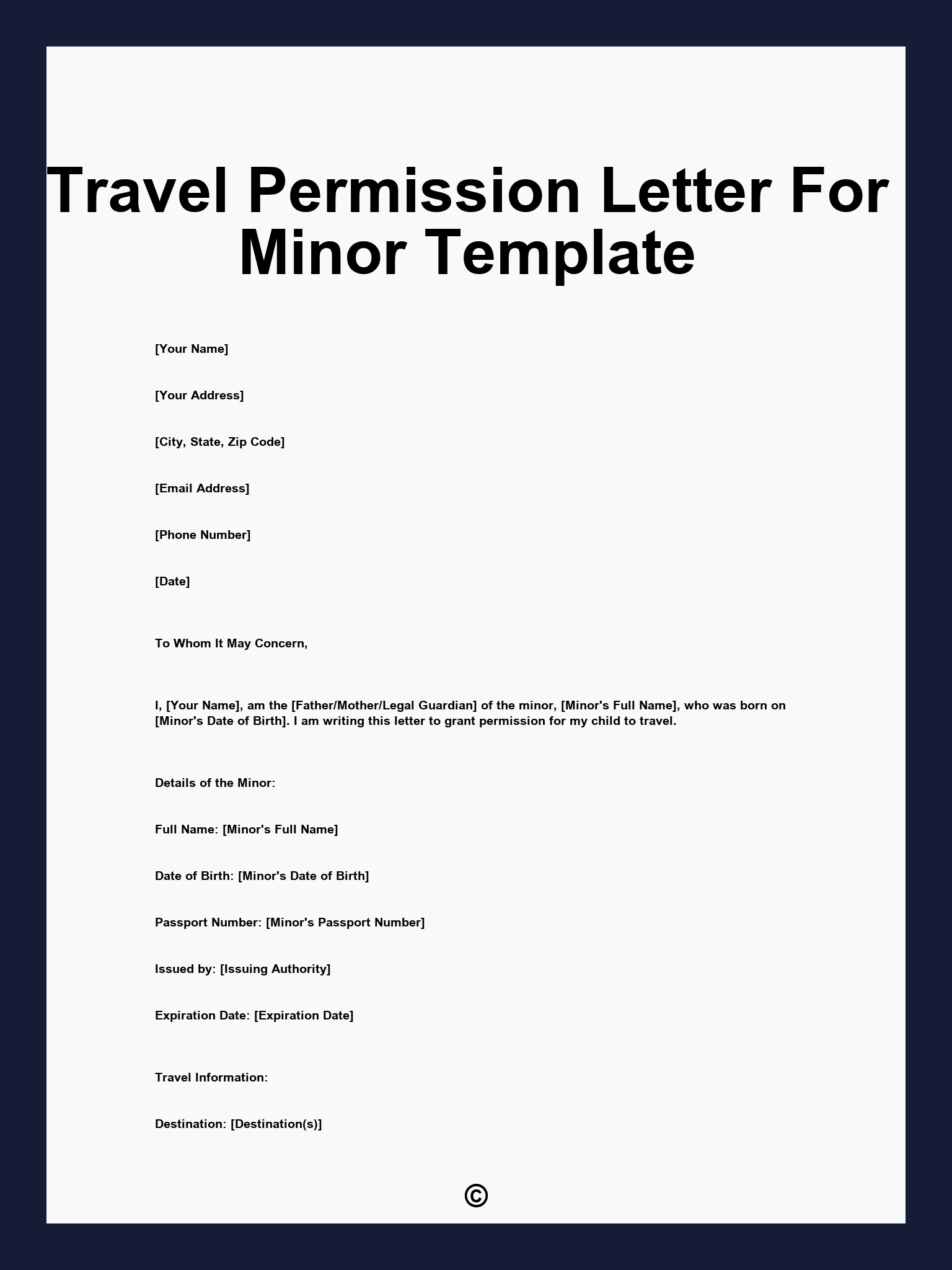 Travel Permission Letter For Minor Template