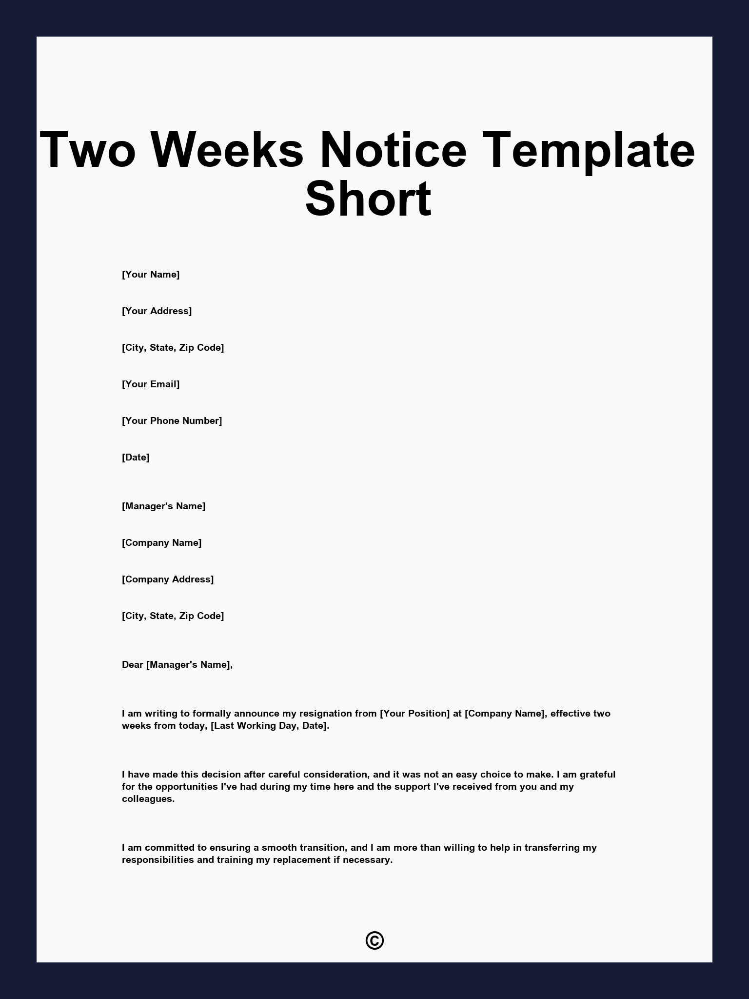 Two Weeks Notice Template Short