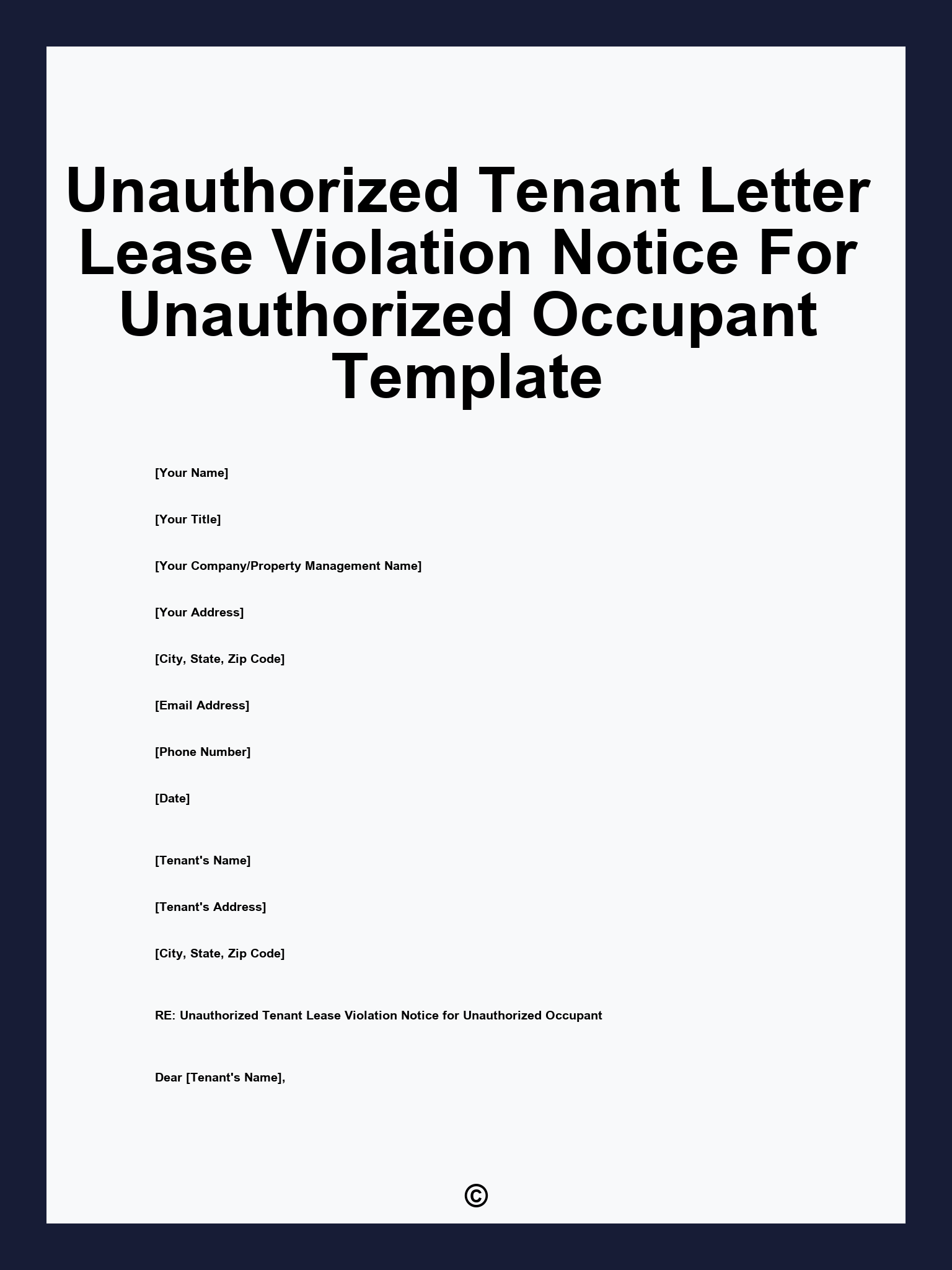 Unauthorized Tenant Letter Lease Violation Notice For Unauthorized Occupant Template