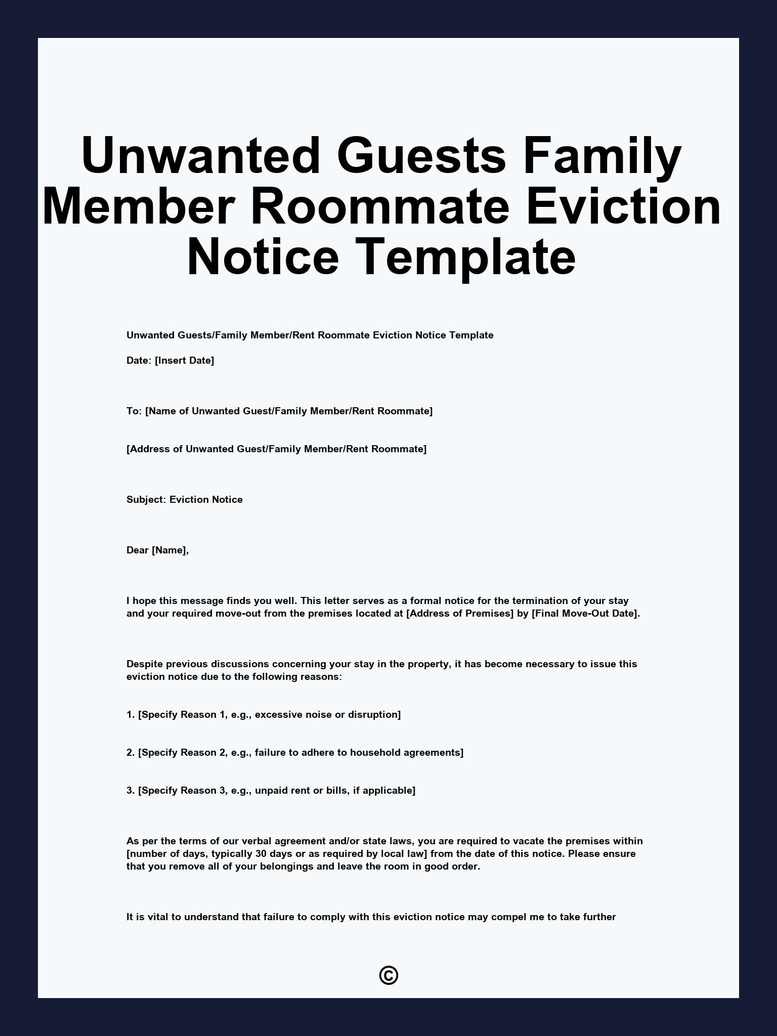 Unwanted Guests Family Member Roommate Eviction Notice Template