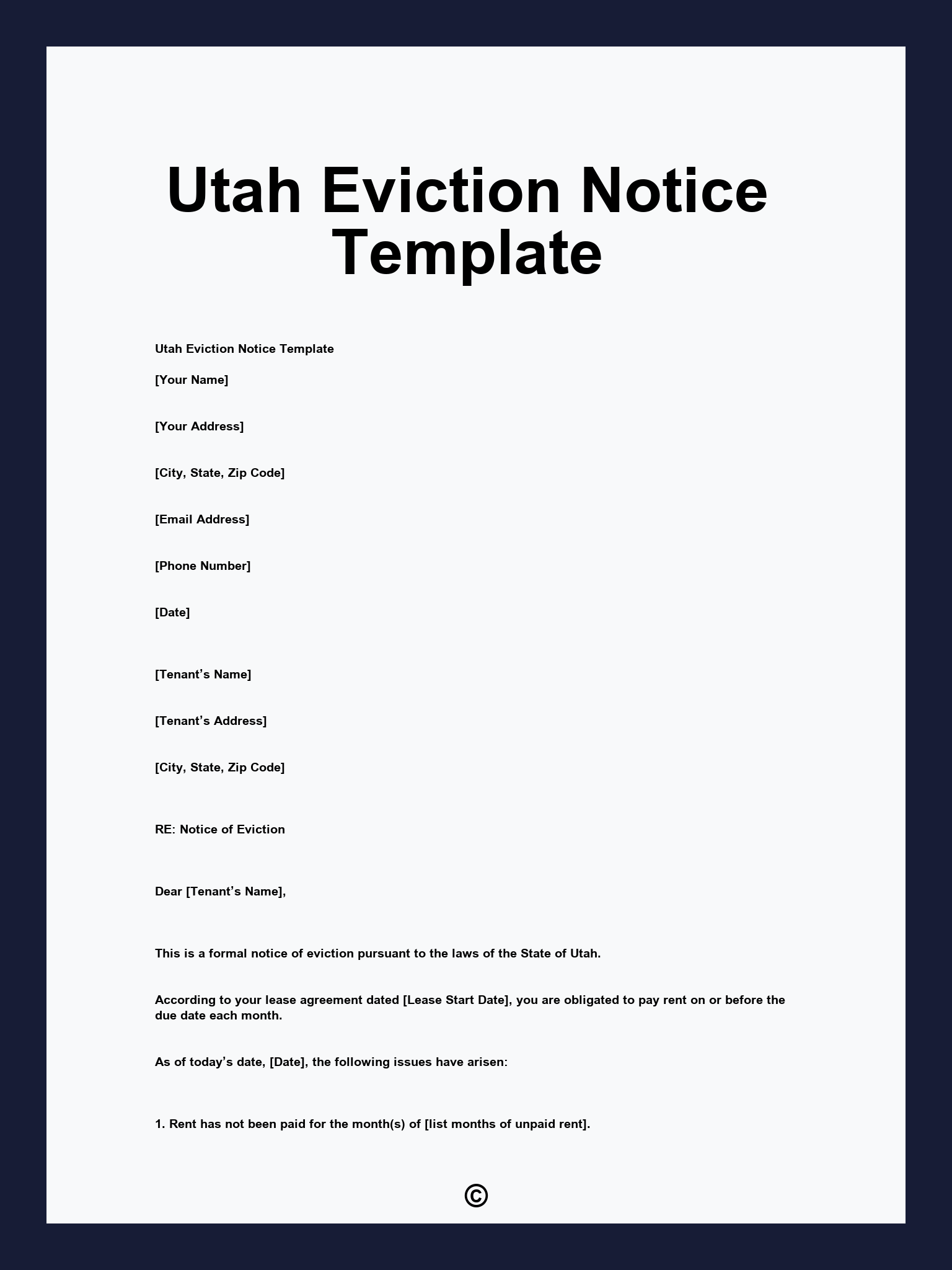 Utah Eviction Notice Template