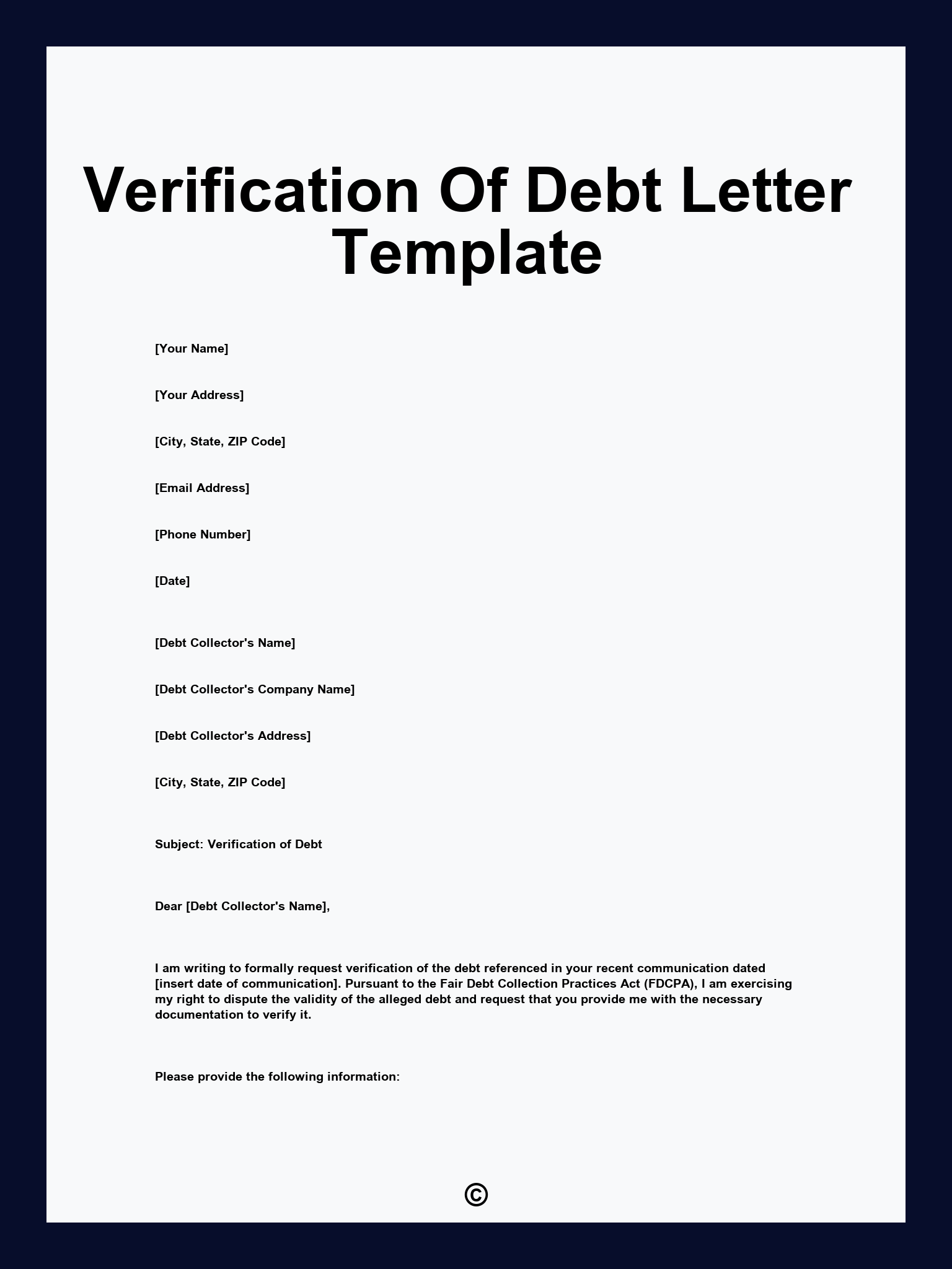 Verification Of Debt Letter Template