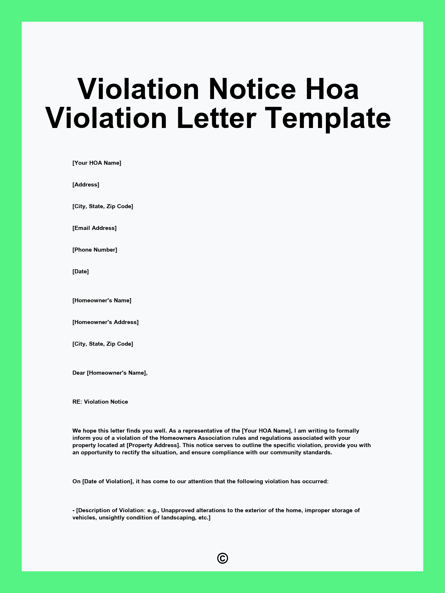 Violation Notice Hoa Violation Letter Template