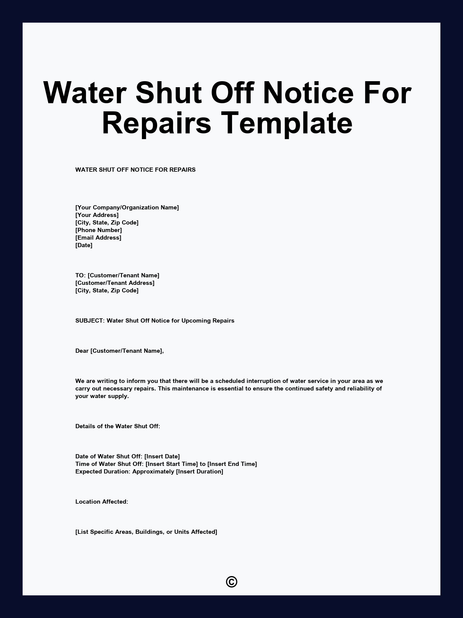 Water Shut Off Notice For Repairs Template