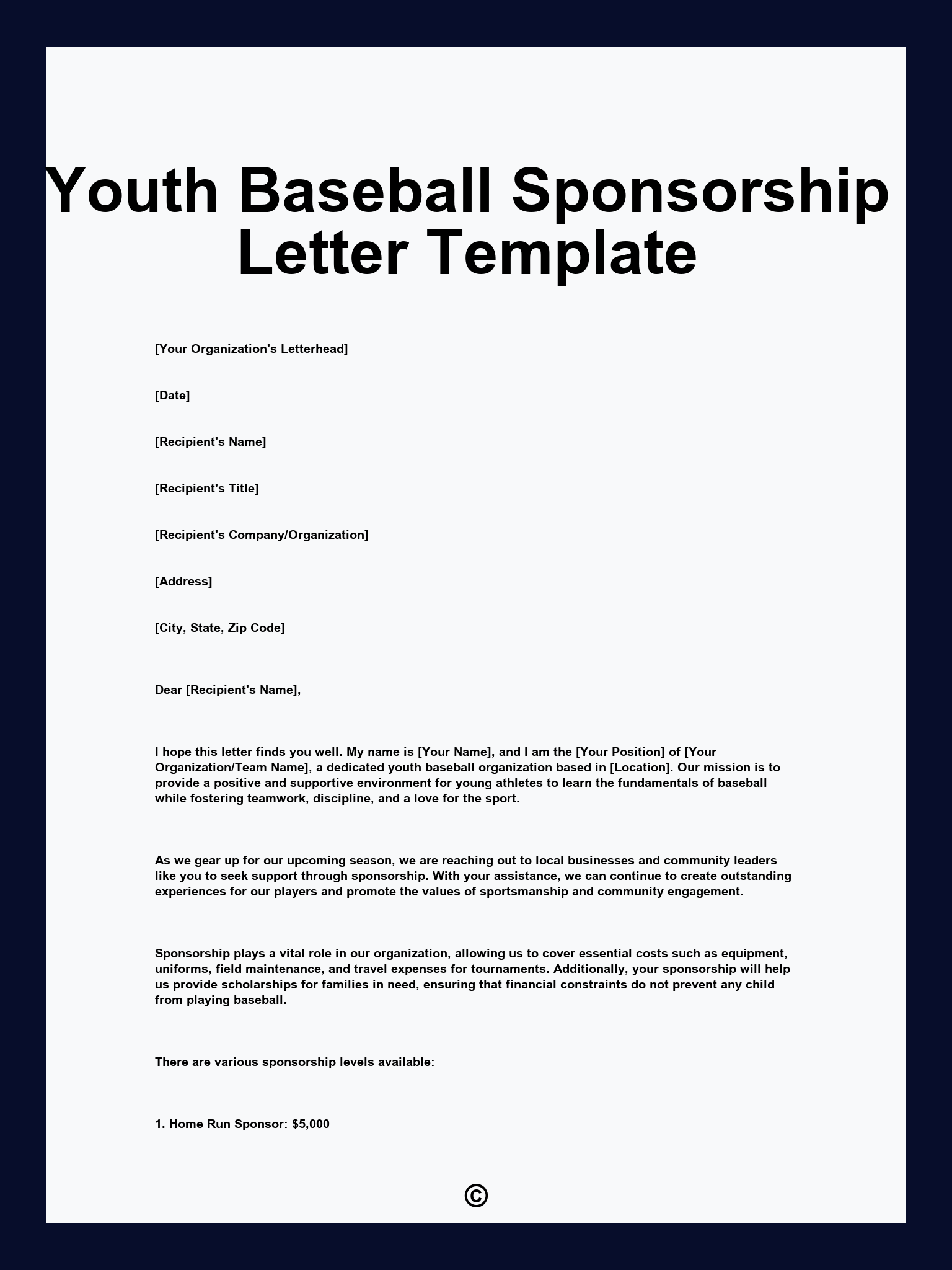 Youth Baseball Sponsorship Letter Template